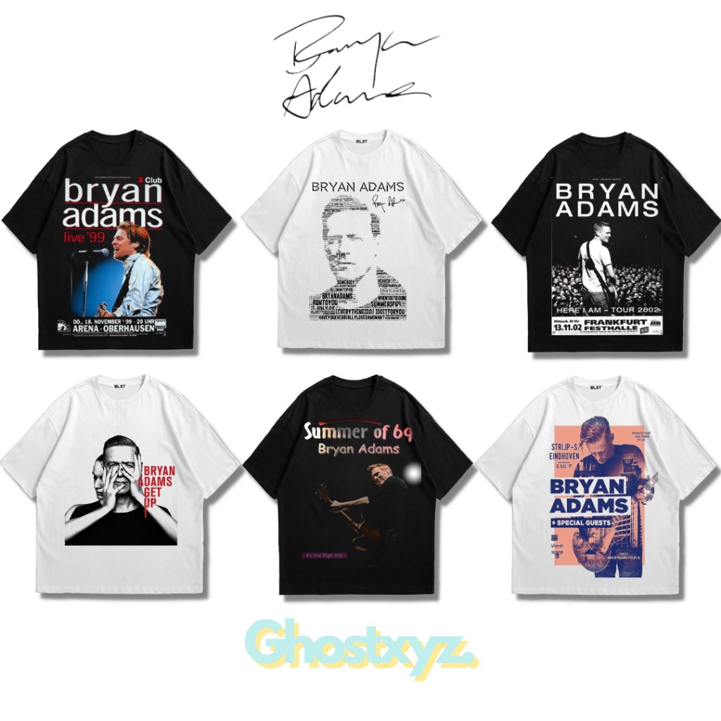 เสื้อยืด Ghostxyz Bryan Adams สีดําสีขาว Oversize Vintage Tee