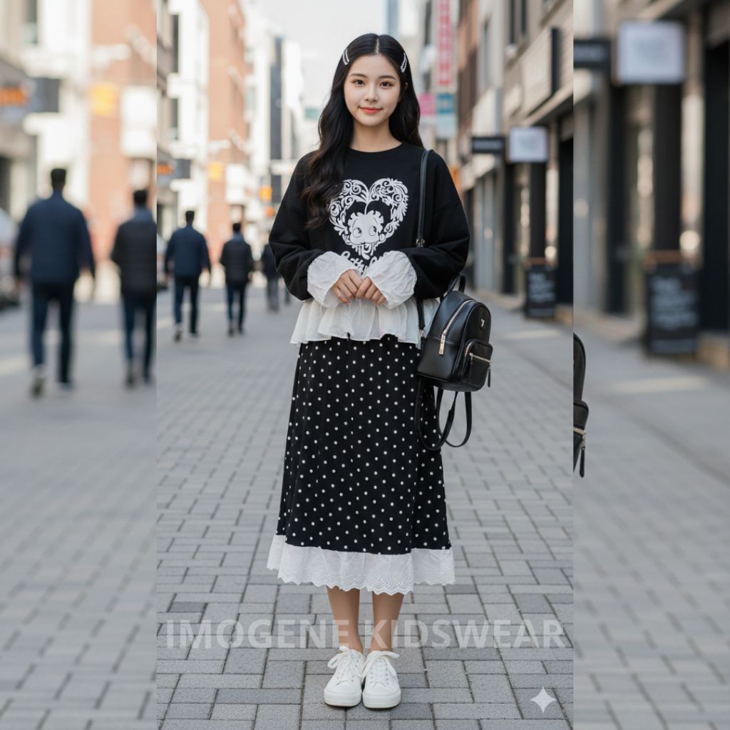 ER-534 Imported GIRLS LONG CLOTHES SET AGE 6-13 YEARS LONG-SLEEVED TOP SET SWETER LONG SKIRT Kabbant