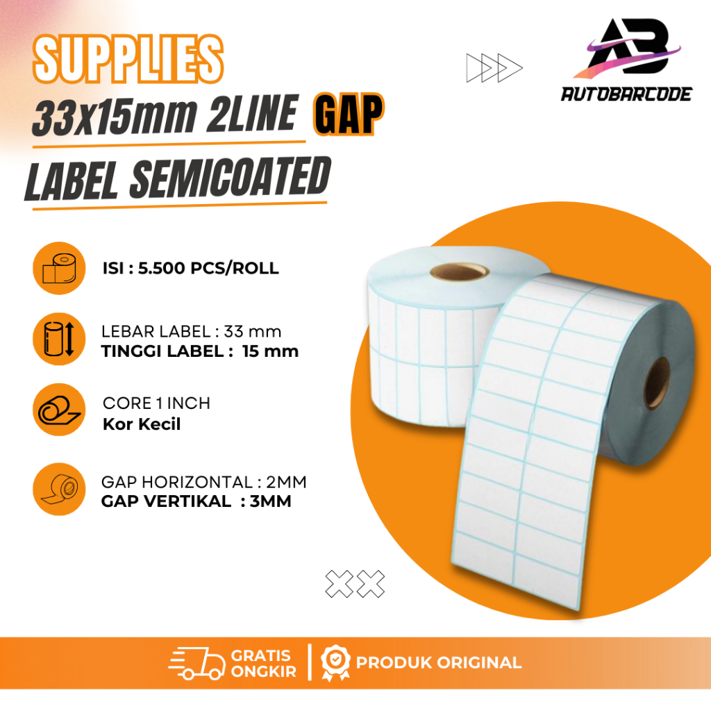 ป้าย 2 Line เคลือบกึ่งเคลือบ 33X15 MM บรรจุ 5500 ชิ้น Barcode Label Minimarket ราคาสติกเกอร์ Cafe Pr