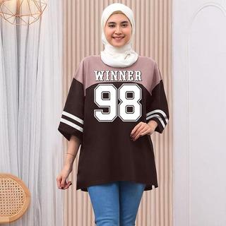 Atasan Oversize Kombinasi Angka Winner 98 Baju Wanita Lengan 3/4 Pakaian Best Seller dengan Desain Trendy dan Nyaman