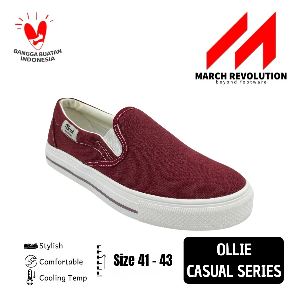 March Revolution Ollie รองเท้าแบบสวมสําหรับผู้ชายและผู้หญิง - รองเท้าผ้าใบผ้าใบ Maroon