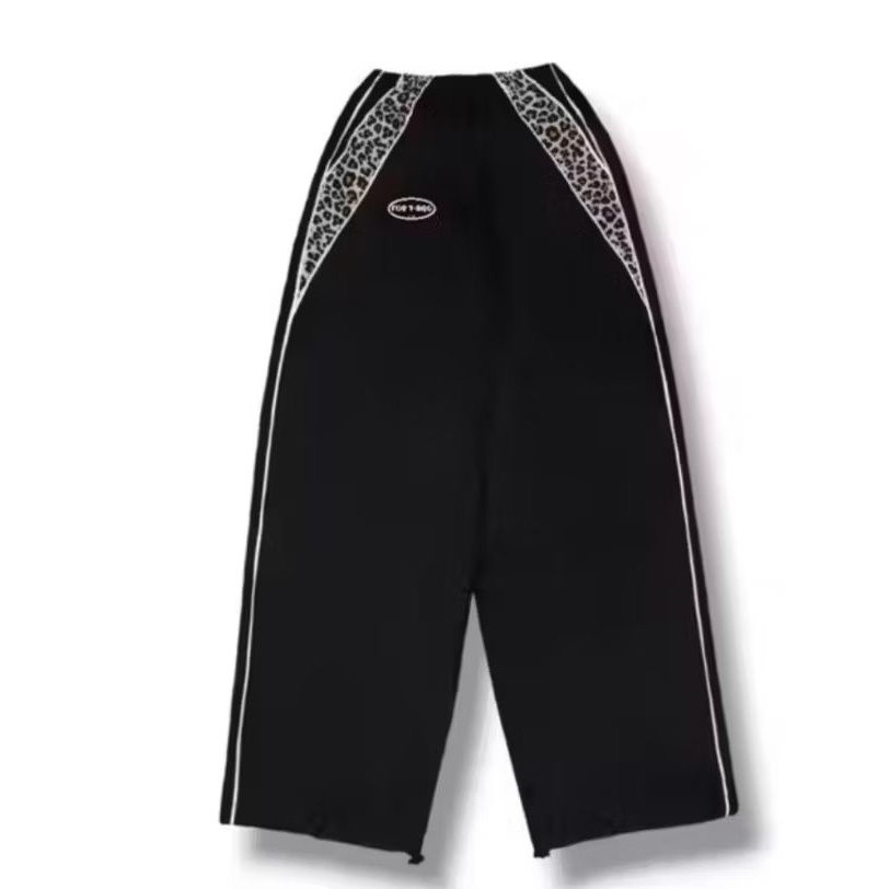 Y2K JOGER PANTS REFLECTIVE LIST LEOPARD BAGGY PANTS - LEOPARD MOTIF BAGGY PANTS