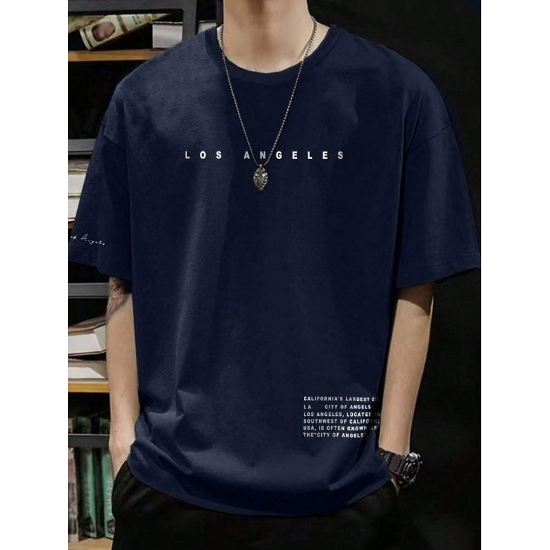 KATUN EJK ขนาดใหญ่ 8XL ขนาดใหญ่พอดีปกติ Tshirt (New Los Angles) ผ้าฝ้ายหนาหวีพิมพ์ Streetwear