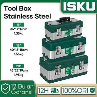 ISKU Tool Box Besi Stainless Steel 15 18 20 Inch Kotak Perkakas Metal Jumbo Besar Tempat Kunci