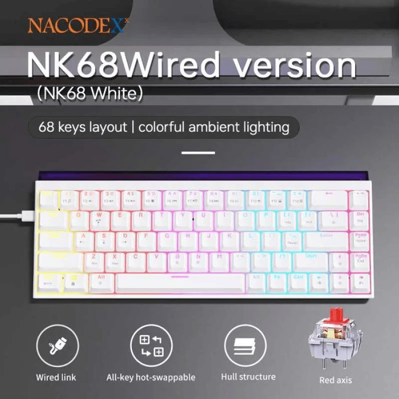 AJAZZ NK68 WIRED (สวิตช์สีแดง) สีขาว, RAINBOW