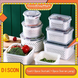 6PCS Keranjang Saringan Pengering Sayur Buah Serbaguna Kotak Penyimpanan Multifungsi Kulkas