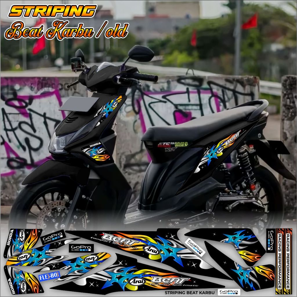 HONDA BEAT CARBON STRIPING GRAPHICS NEW ARAI STYLIST COOL
