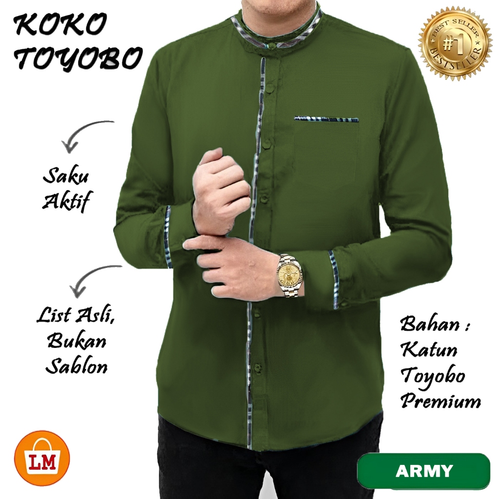 KEMEJA KATUN LM เสื้อมุสลิมผู้ชาย KOKO TOYO เสื้อแขนยาว Koko วัสดุผ้าฝ้าย SIZE ML-XL-XXL-XXXL เสื้อผู้ใหญ่ชาย / วัสดุผ้าฝ้าย เย็น เรียบ ปุ่มที่ใช้งานเบา ปกแมนดาริน