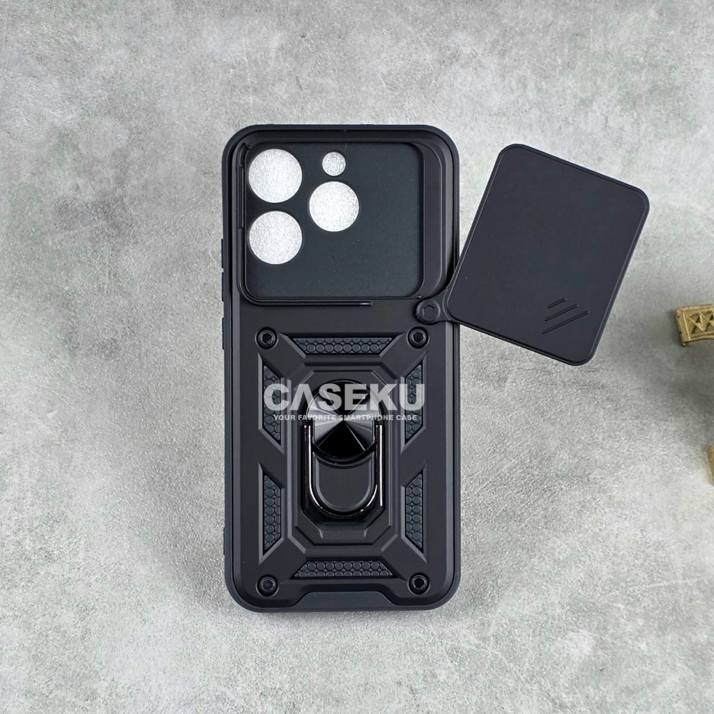 Realme 15T Realme 15 Realme 15 Pro กรณีเกราะสไลด์ป้องกันกล้องหุ่นยนต์สไลด์สีดํากล้อง + RingStand กรณ