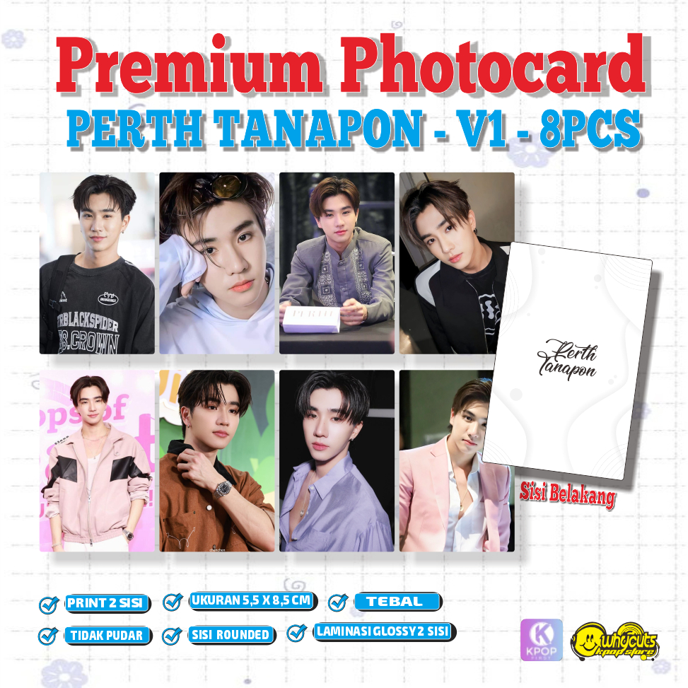Perth Tanapon Photocard Set Actor Thailand 8PC พิมพ์เคลือบมันเงา 2 ด้าน
