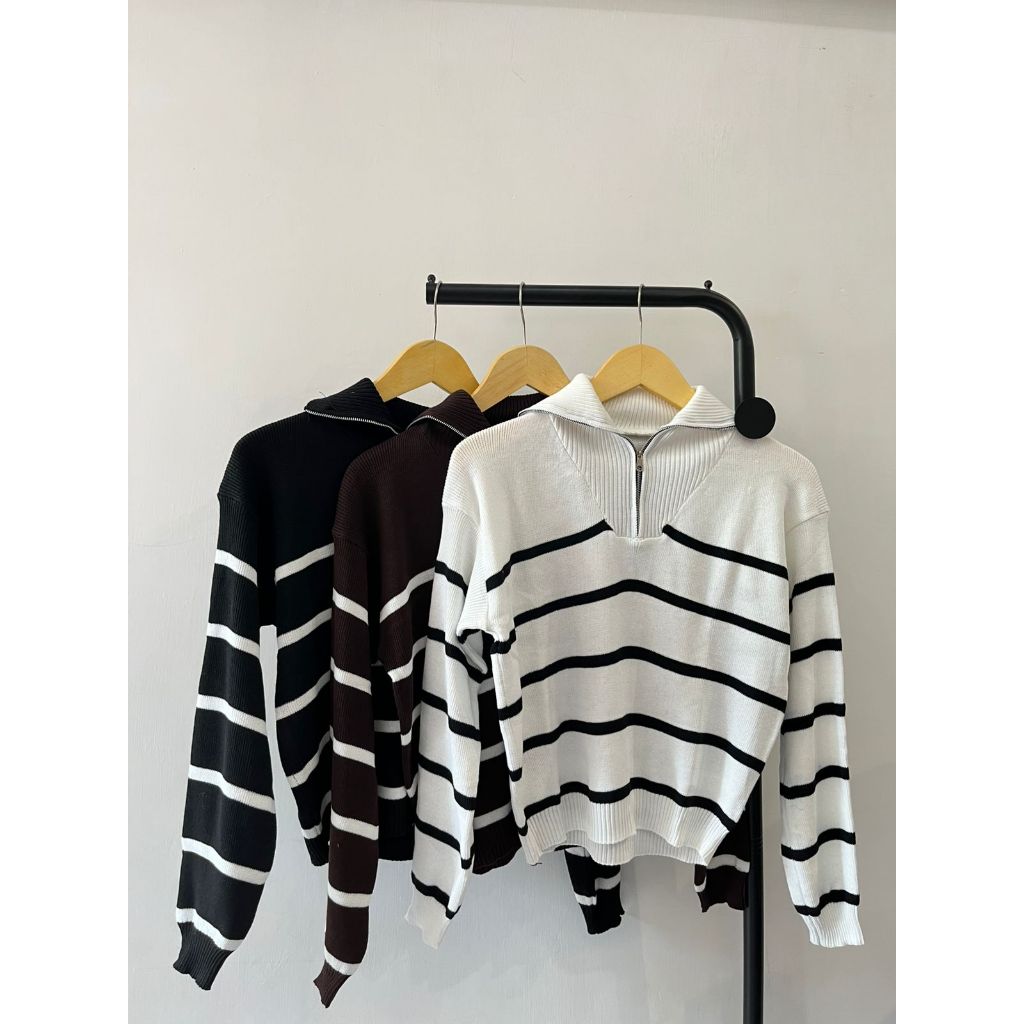 ZIPPER STRIPE CARDIGAN I KOREAN STYLE KNITTED CARDIGAN I PREMIUM STRIPE KNIT