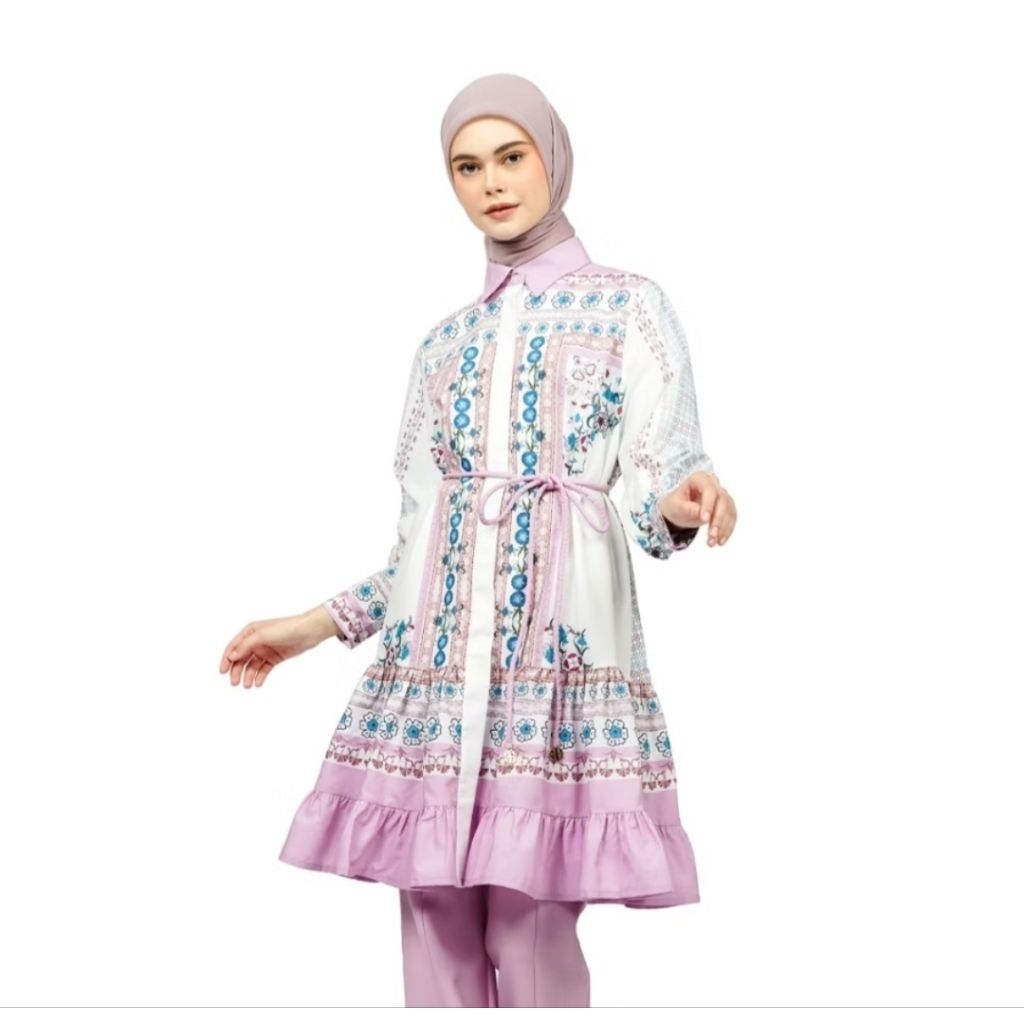 Nada Puspita Iznik Ruffle Tunic สีชมพู L & XL