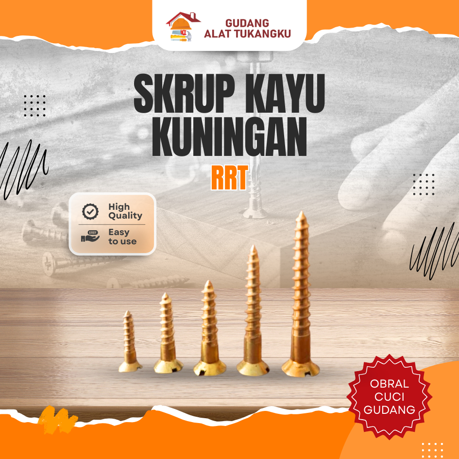 RRT BRASS WOOD SCREWS ขนาด: 1 1/4 x 7 | 1 x 6 | 3/4 x 6 | 5/8 x 5 | 1/2 x 3