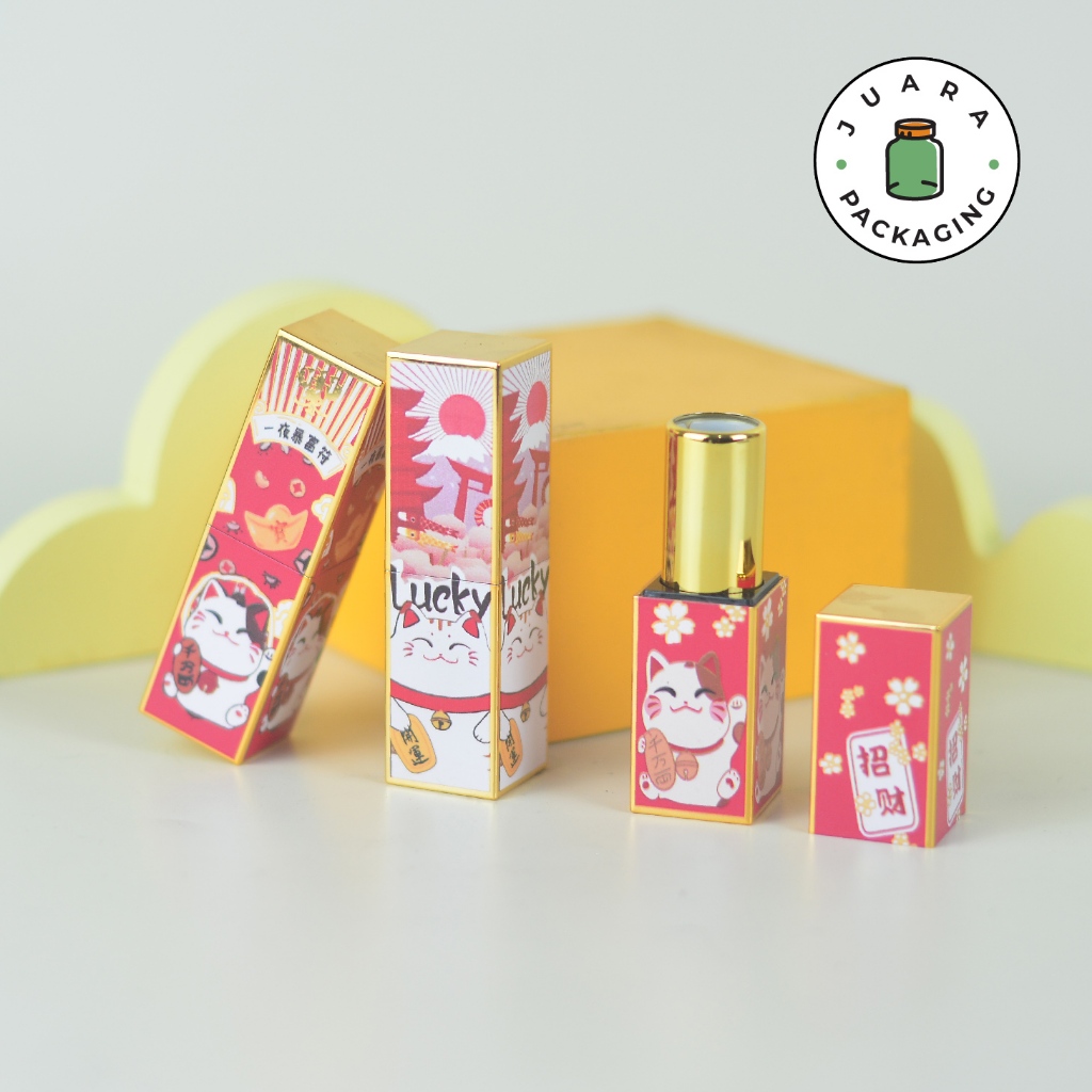 MERAH ธีมตรุษจีน Red Gold ลิปสติกคอนเทนเนอร์ 3ml – Slim Box Lipstick Case Magnetic Lid Design Premiu