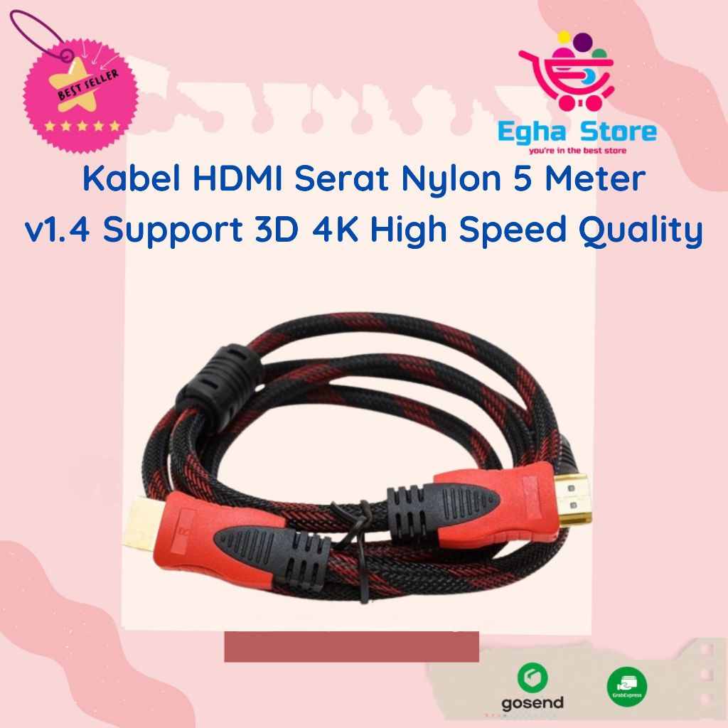 สาย HDMI 5 เมตร Ver 1.4 สายไนลอนชุบทองคุณภาพสูง HDTV ไฟเบอร์ไนลอน AV ชายชาย 5m รองรับ 3D 4K Full HD 
