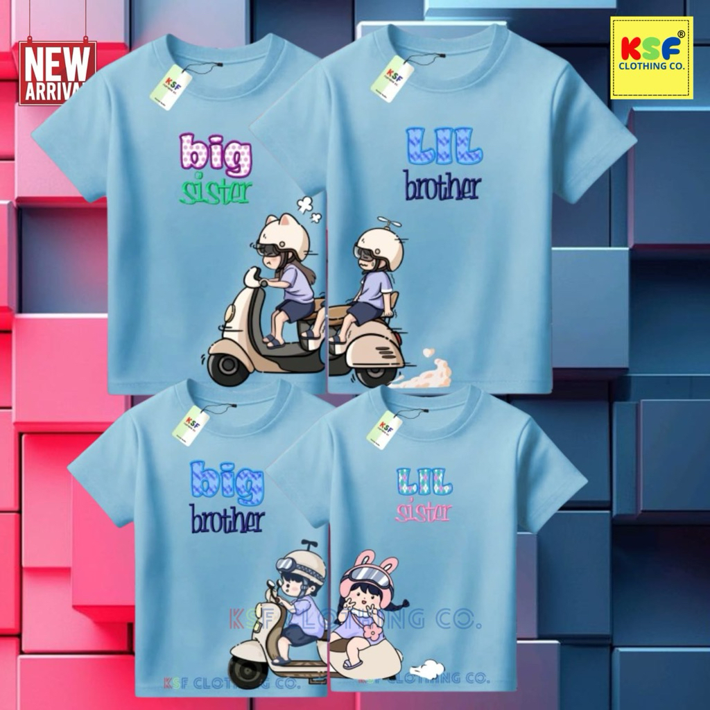 KSF - (มีให้เลือก 18 สี) เสื้อยืดคู่รักเด็ก Sibling MOTOR วัสดุผ้าฝ้าย (2-16T) Unisex / Couple Broth