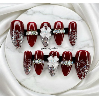 Kuku palsu merah maroon 758 + Gratis lem kuku gel (Ready warna lain)