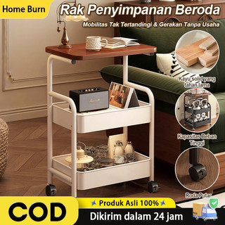 [COD] Meja Penyimpanan Beroda-Kayu Solid/Baja Karbon-Meja Sofa-Meja Ruang Tamu-Lapis Rak Penyimpanan Makanan Ringan/Rak Troli Susun Serbaguna/Rak kamar mandi