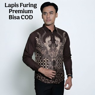 kemeja Batik Pria LAPIS FURING MAHOGANI Lengan Panjang Elegan Nyaman Stylish Batik Kantor Pria