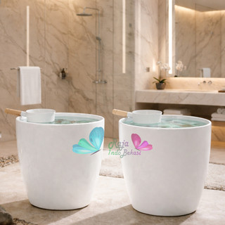 Bak Mandi Teraso Aesthetic + Gayung Bak Air Minimalis Bak Modern Gentong + Roda Bawah Model Keramik Bahan Tebal