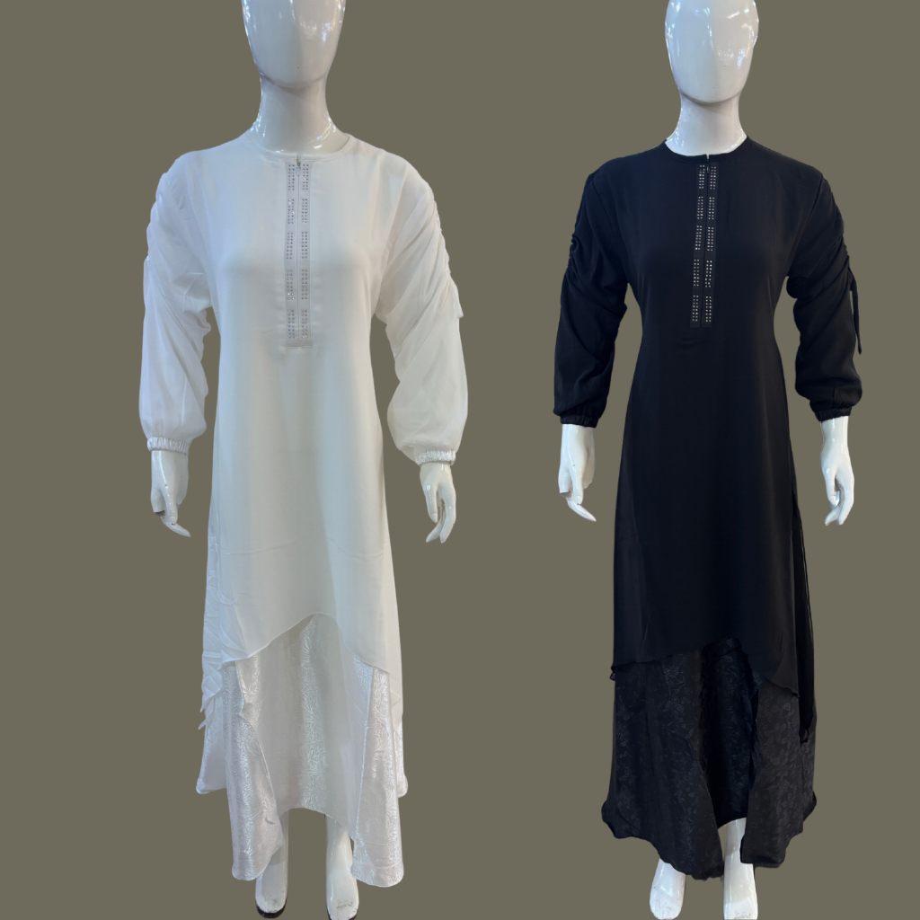 Aswan - Gamis Lebaran Bini People Inara Syari Hajj Umarh White Black Cool Wudhu Friendly