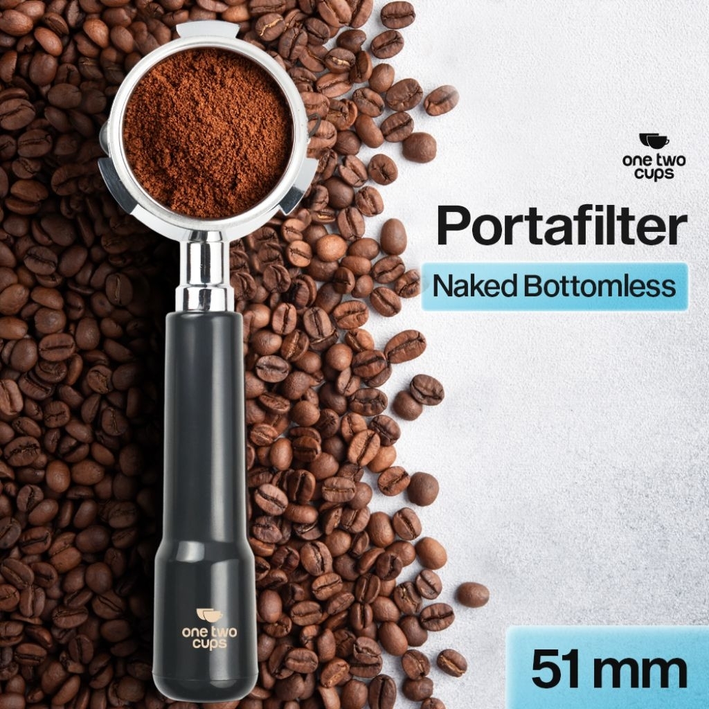 One Two Cups Bottomless Naked Portafilter Stainless 51mm for DeLonghi Black