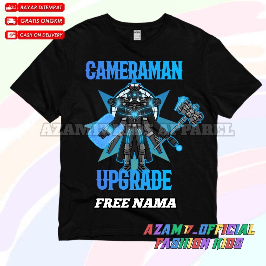 Titan Cameraman อัพเกรด Skibidi Toilet Multiverse เสื้อยืดเด็กชื่อฟรี / Titan Cameraman อัพเกรด Skib