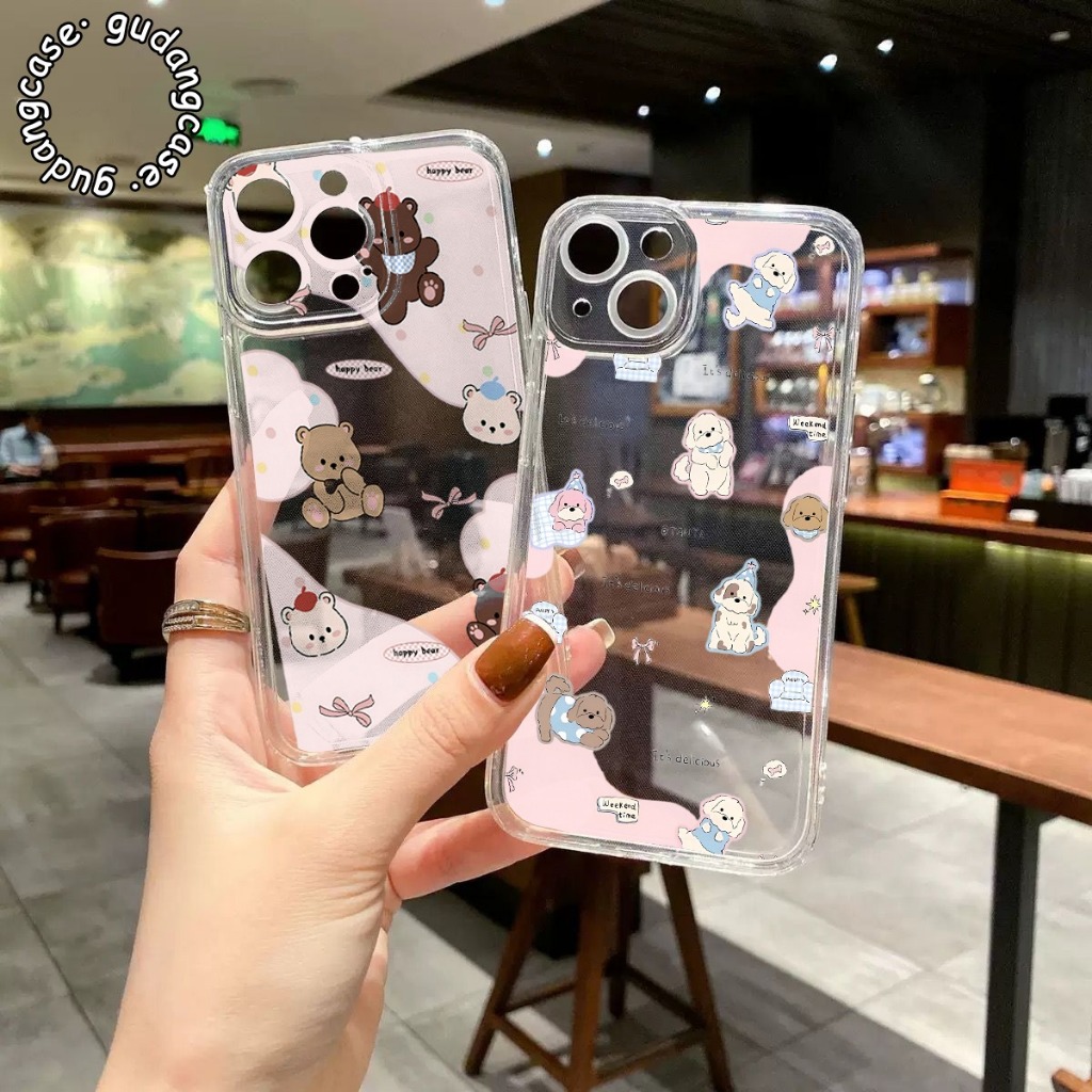 CASE CASING CLEAR CASE CUTE BEAR AND DOG MOTIF สําหรับ VIVO Y02 Y03 Y04 Y11 Y15S Y16 Y17S Y18 Y19 Y1
