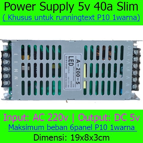 Power Supply Switching 5v 40A Slim / Thin ข้อความวิ่ง