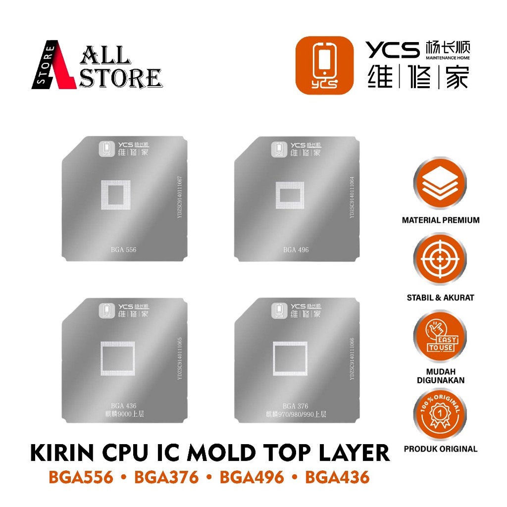 YCS KIRIN YCS 4 IN 1 CPU IC MOLD - KIRIN YCS CPU IC STENCIL SET 4 ชิ้น - BGA 436 376 556 496 TOP LAY