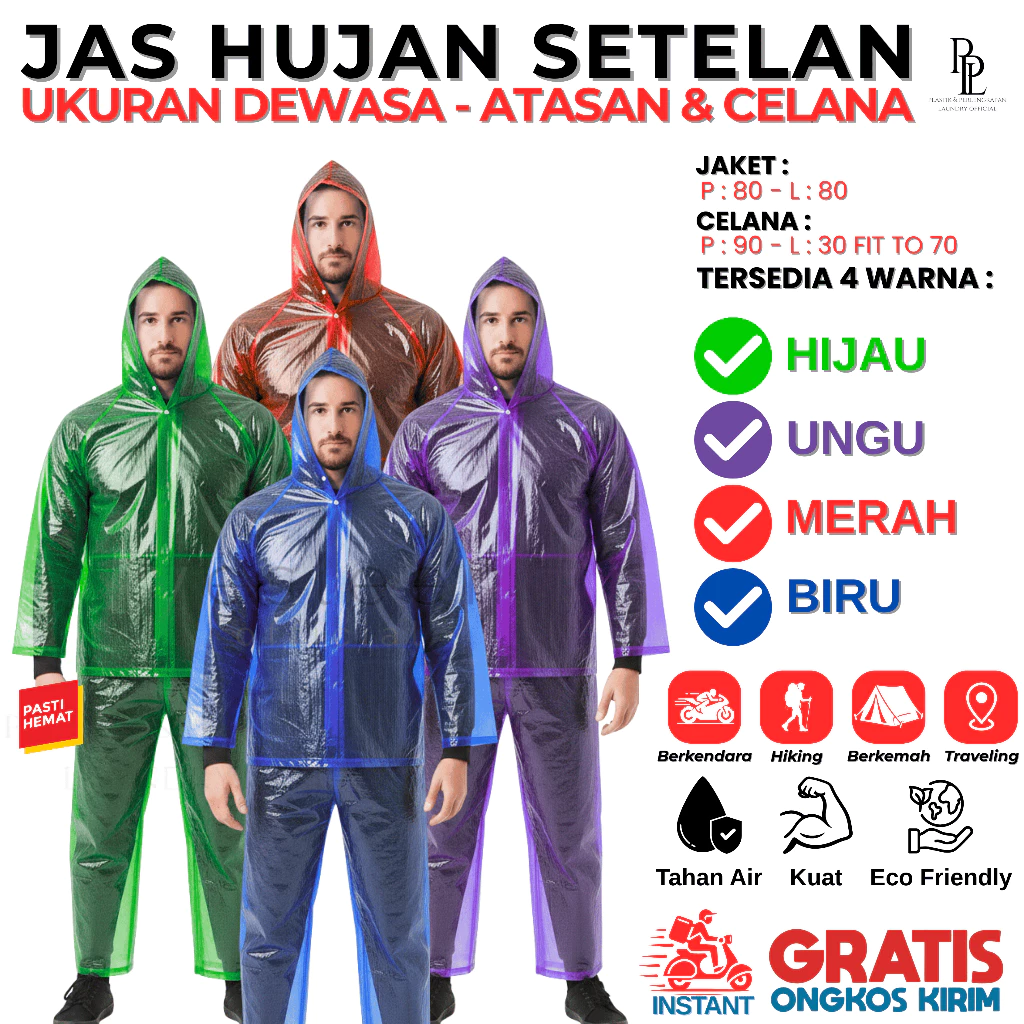 ชุดเสื้อกันฝนพลาสติก HDPE แบบใช้แล้วทิ้ง เสื้อพร้อมกางเกง