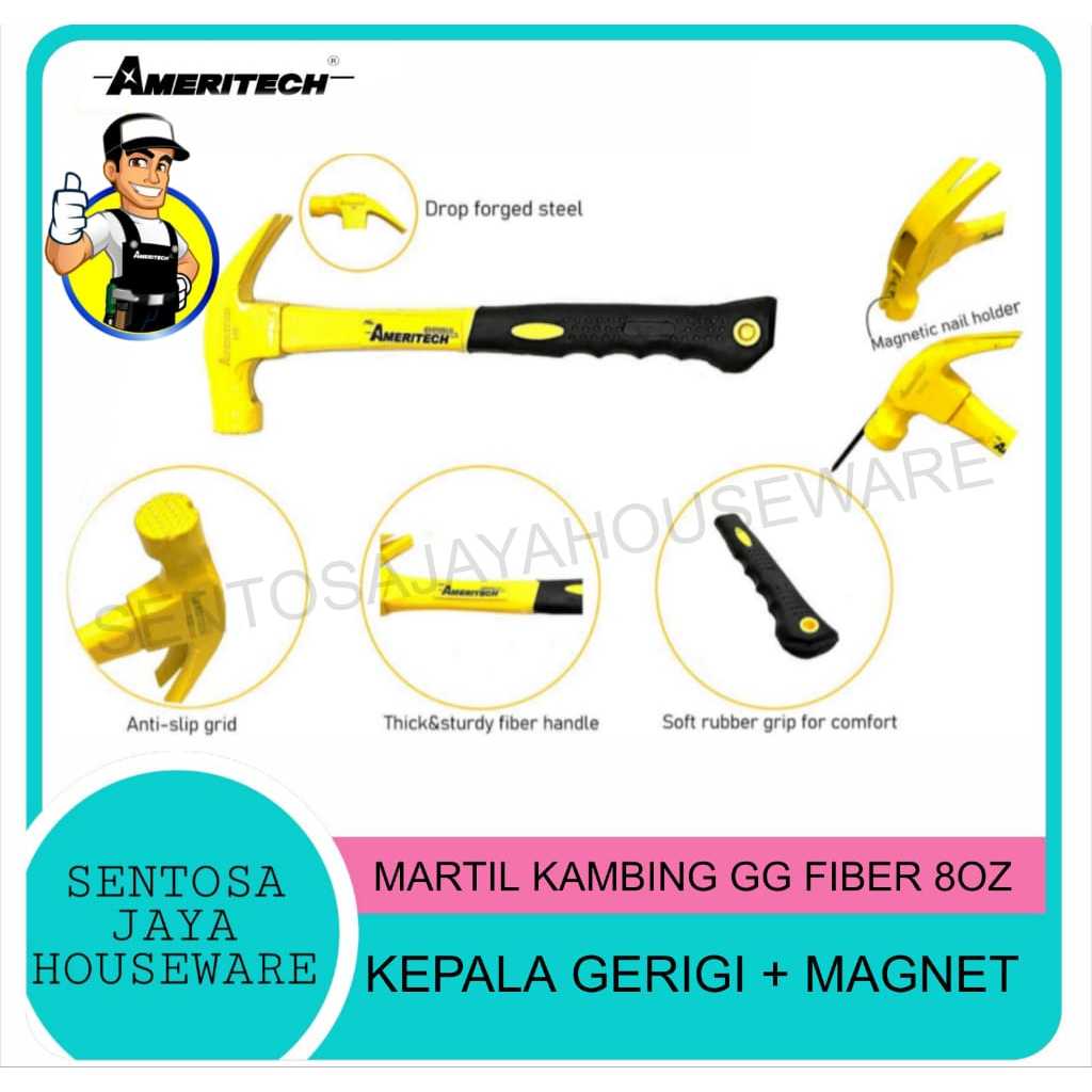 GOAT HAMMER FIBER HANDLE HEAD SERIES + MAGNET 8OZ AMERICTECH ยี่ห้อ / 8OZ HAMMER