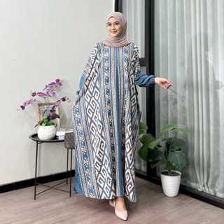 ASMAT Kaftan Rayon Premium Wanita Jumbo Adem Motif Etnik Elegan Gamis Muslim Longgar Kekinian