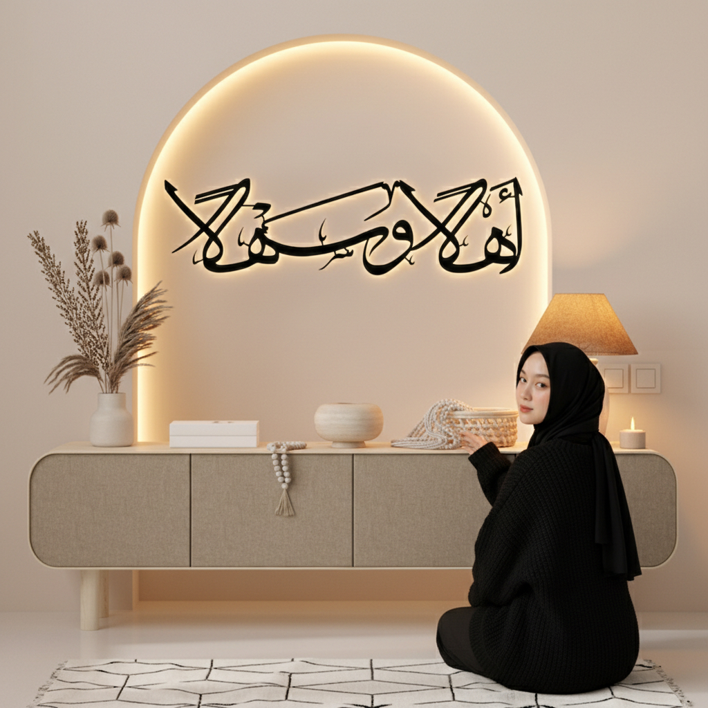 Ahlan Wa Sahlan Wooden Layered Wall Display - ป้ายต้อนรับอาหรับสไตล์มินิมอลสําหรับห้องนั่งเล่น