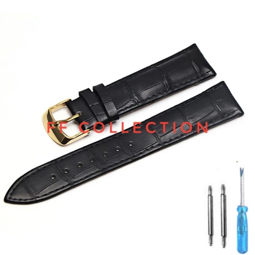 FF 12MM - 22MM GOLD BUCKLE KALEP BLACK CROCO LEATHER WATCH STRAP