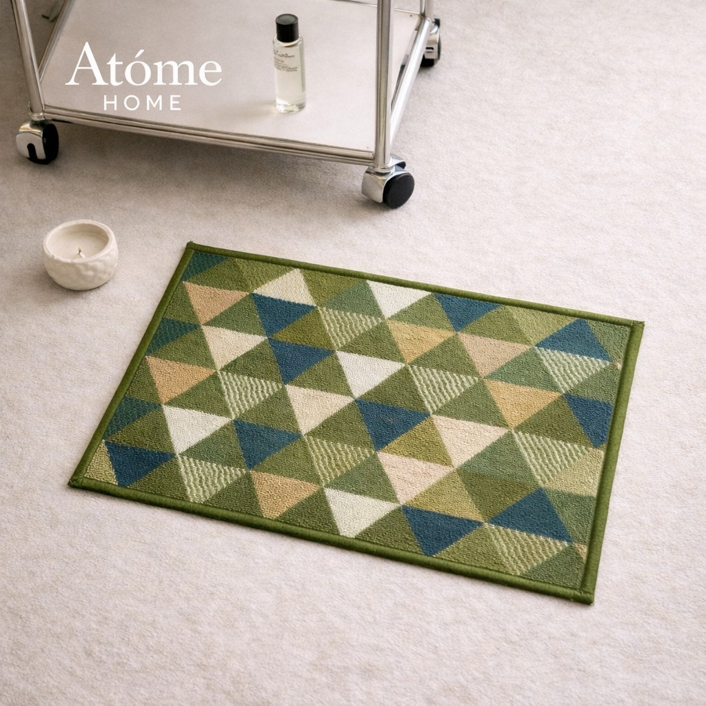 Atome Home พรมเช็ดเท้าไนลอนกันลื่น – ลายเรขาคณิต สีเขียว | พรมเช็ดเท้าสุนทรียภาพมินิมอล