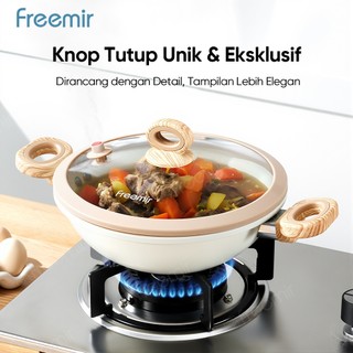 [PREMIUM] freemir Wajan Cekung 24cm  Anti Lengket Multifungsi Beige + Tutup Kaca Anti Tumpah