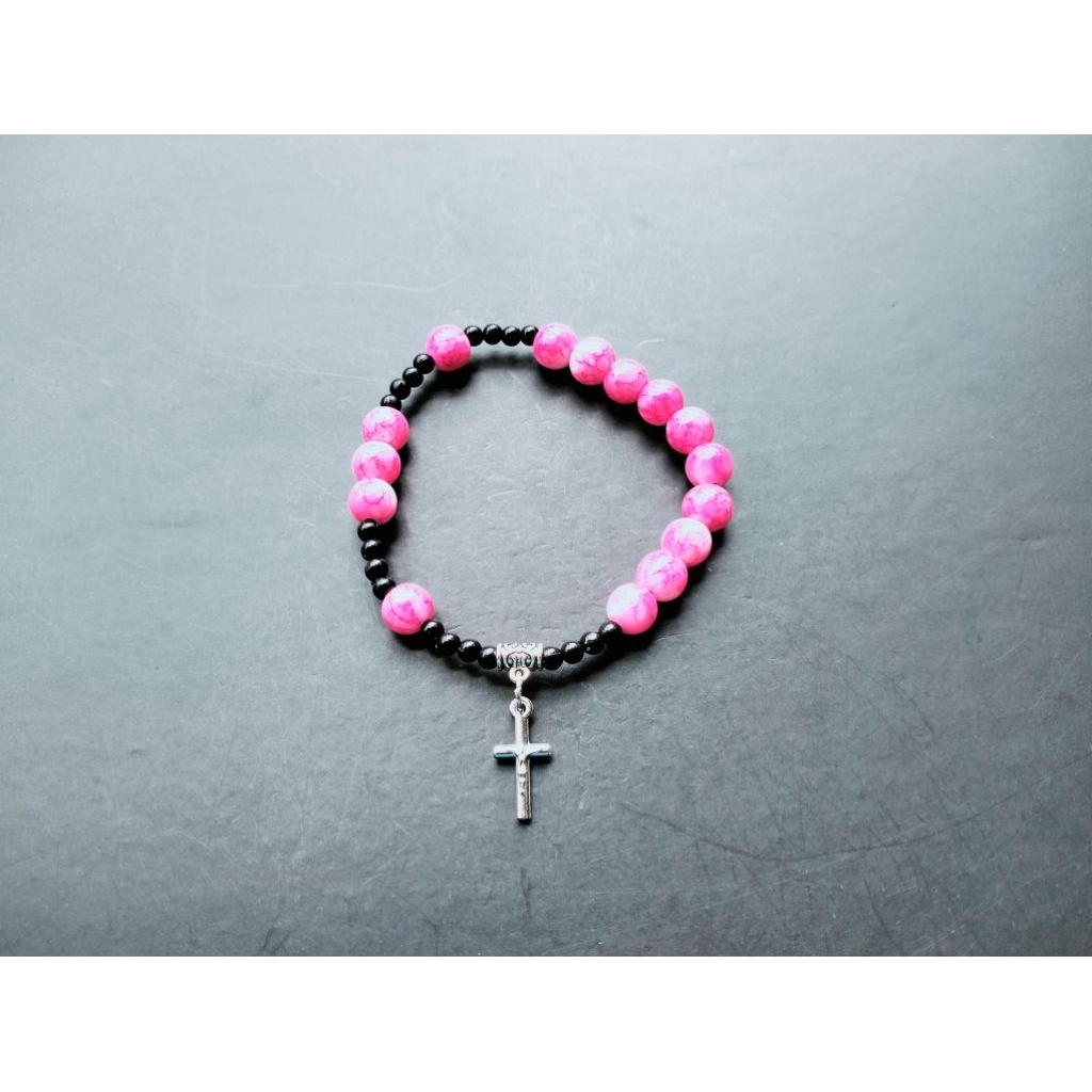 G1717 HEAVY PEARL ROSARY BRACELET CRYSTAL GLASS