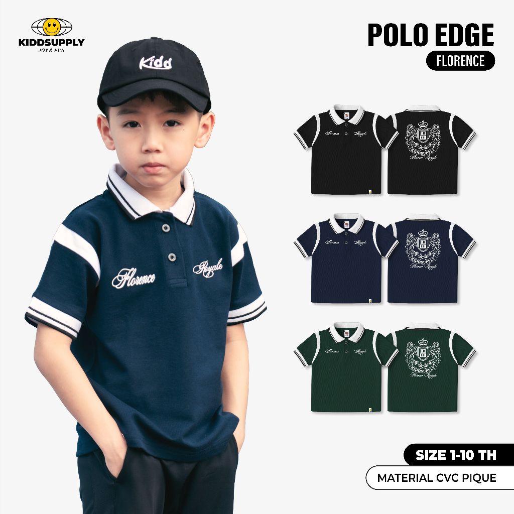 เสื้อโปโล KiddSupply Pique Edge ฟลอเรนซ์ | เสื้อยืดเด็กคอปก | เสื้อโปโล Anax Unisex | KD-PSPQ-RGB-Ed