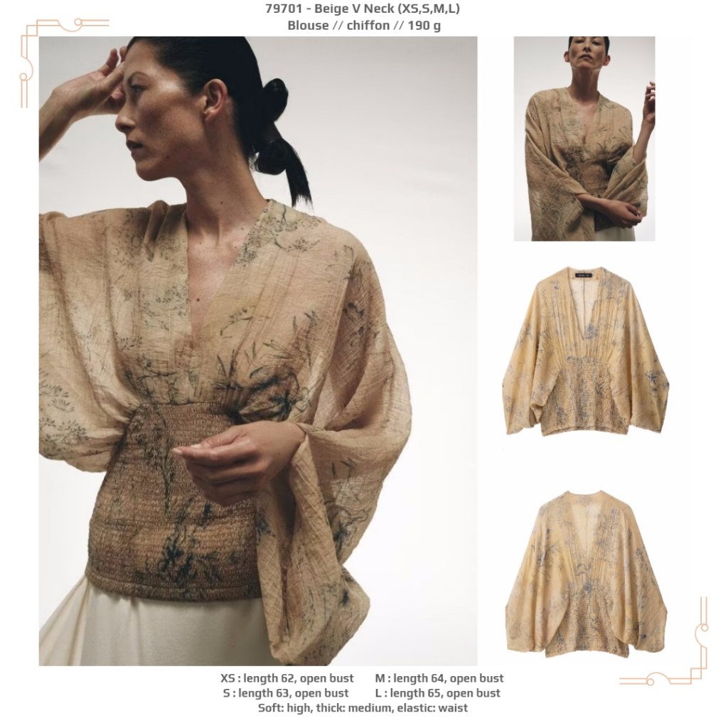 LOL01 - เสื้อเชิ้ตคอวีสีเบจ (XS,S,M,L) - 2602