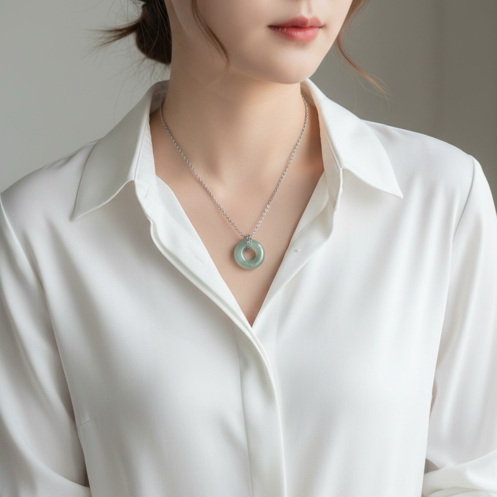 จี้โดนัท สร้อยคอโดนัท หยกหยก หยกแท้ คุณภาพสูง SUPER ICY TRANSLUCENT