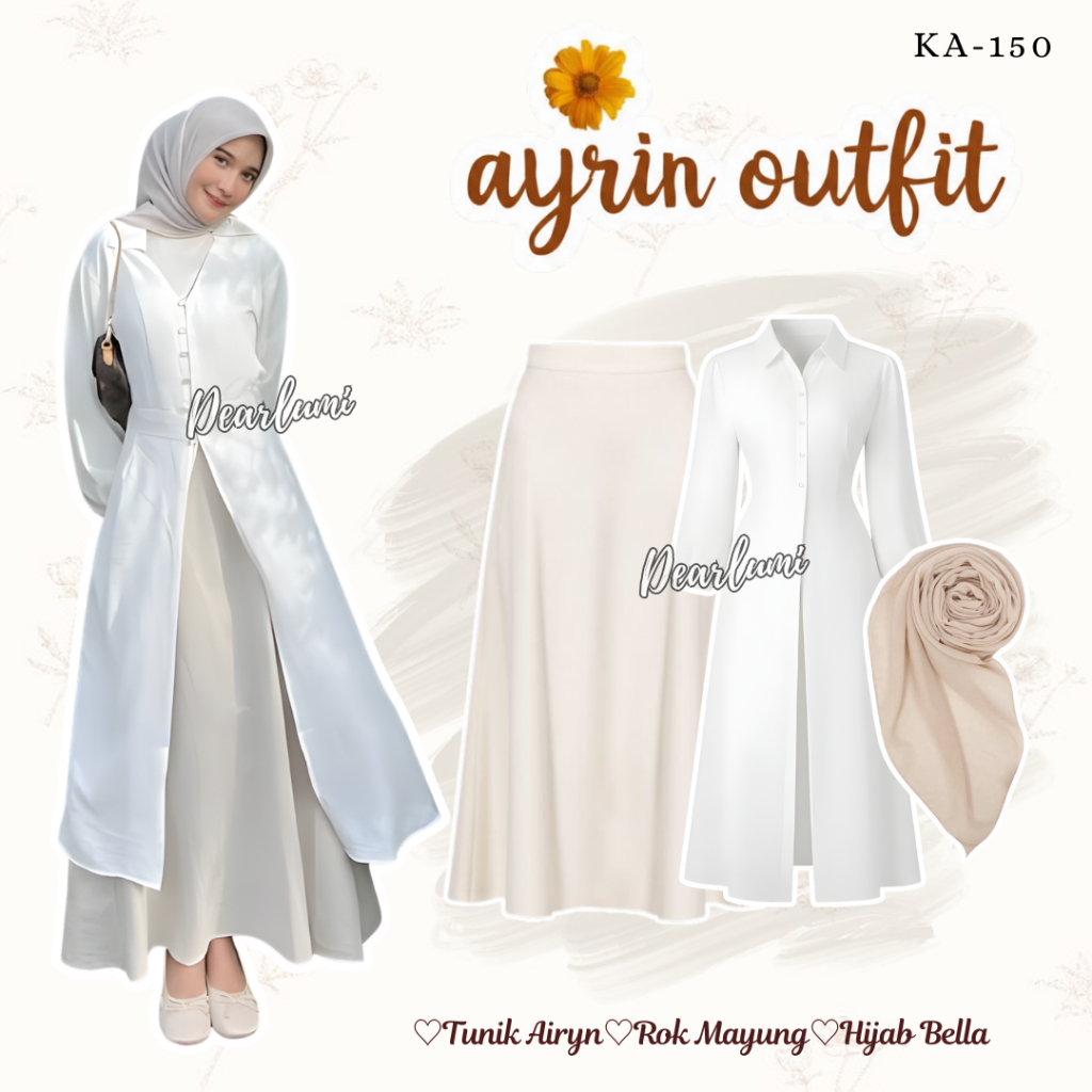Dearlumi - ชุดสายการบิน Lebaran Terbaru 2026 (เสื้ออินทร์ + กระโปรงมยุง + Bella Square Hijab) ชุด Ei