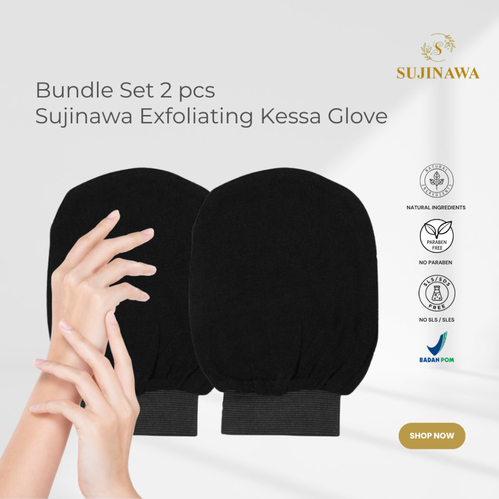 Bundle Set 2 ชิ้น Sujinawa Exfoliating Kessa Glove Exfoliating Gloves สําหรับผิวเรียบเนียนกระจ่างใส