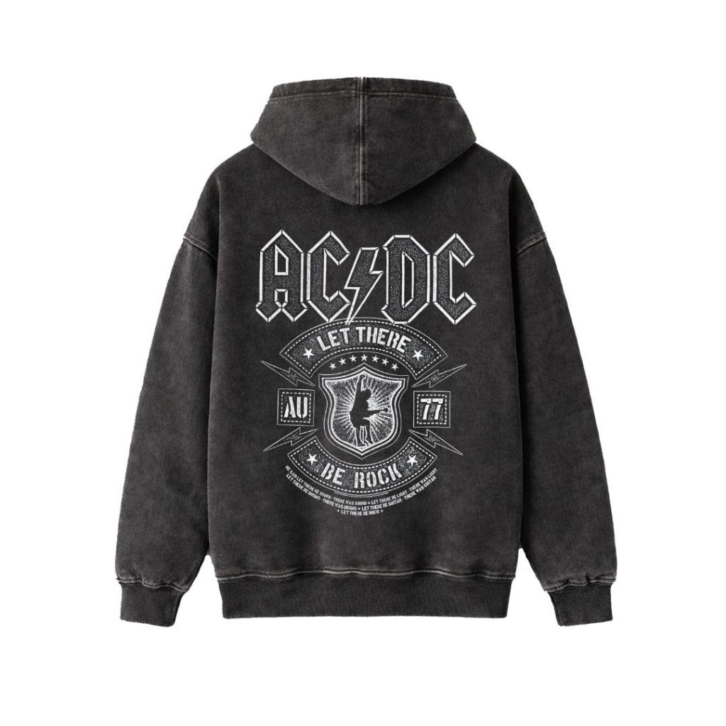 Psycho Crucify "AC DC Let There Be Rock" Stone Wash Hoodie | ซักผ้า | เสื้อแจ็คเก็ต | Hoodie Band