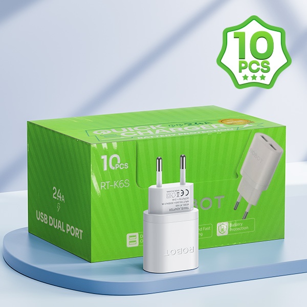 ROBOT RT-K6S เครื่องชาร์จ USB Dual Output สีขาว