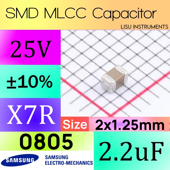 2.2uF 0805 25V X7R ±10% SMD MLCC ตัวเก็บประจุ Samsung CL21B225KAFNNNE