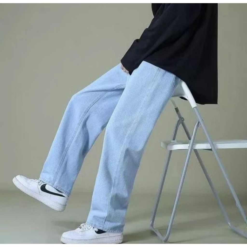 กางเกงหลวมล้างผู้ชาย Baggy สไตล์เกาหลี Oversize Regular Fit Baggy Jeans