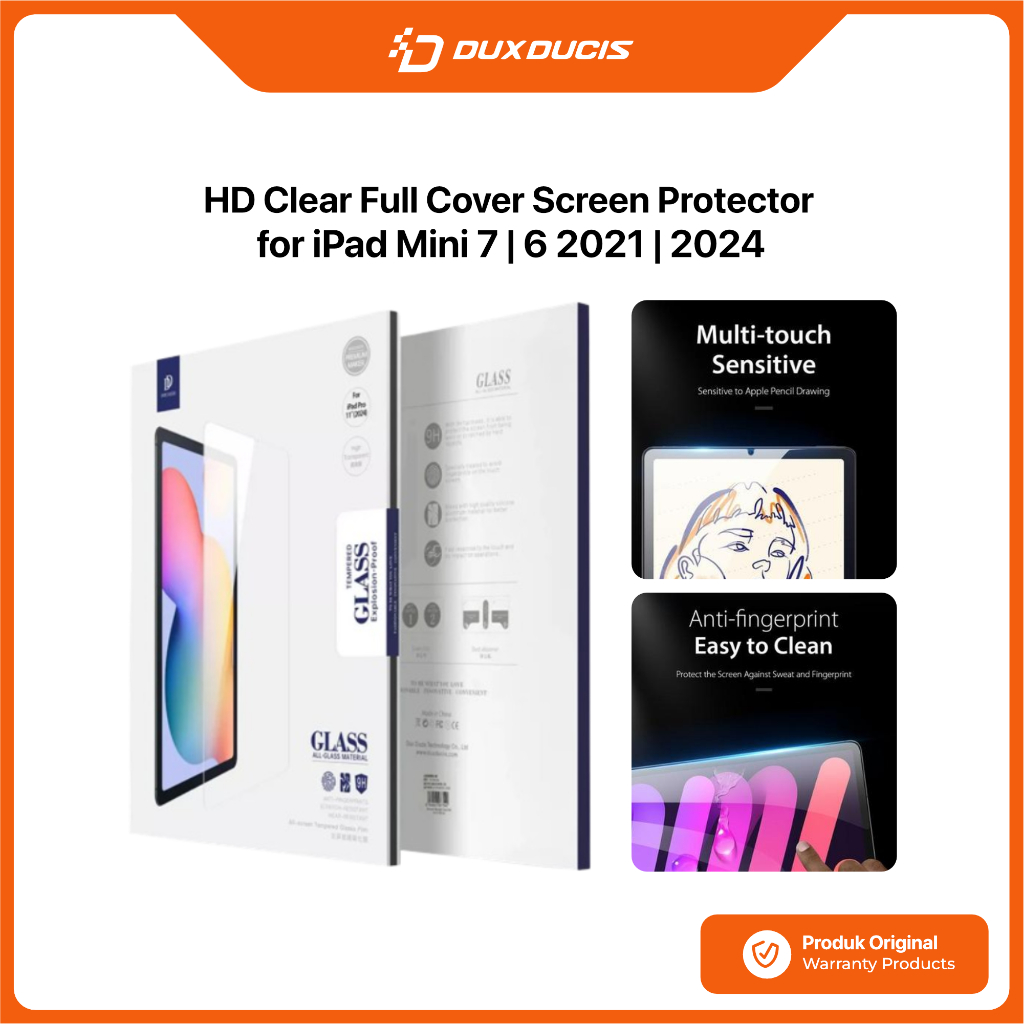 DUX DUCIS กระจกนิรภัย iPad Mini 7 6 2021 2024 DUX DUCIS HD Clear Full Cover Screen Protector Guard