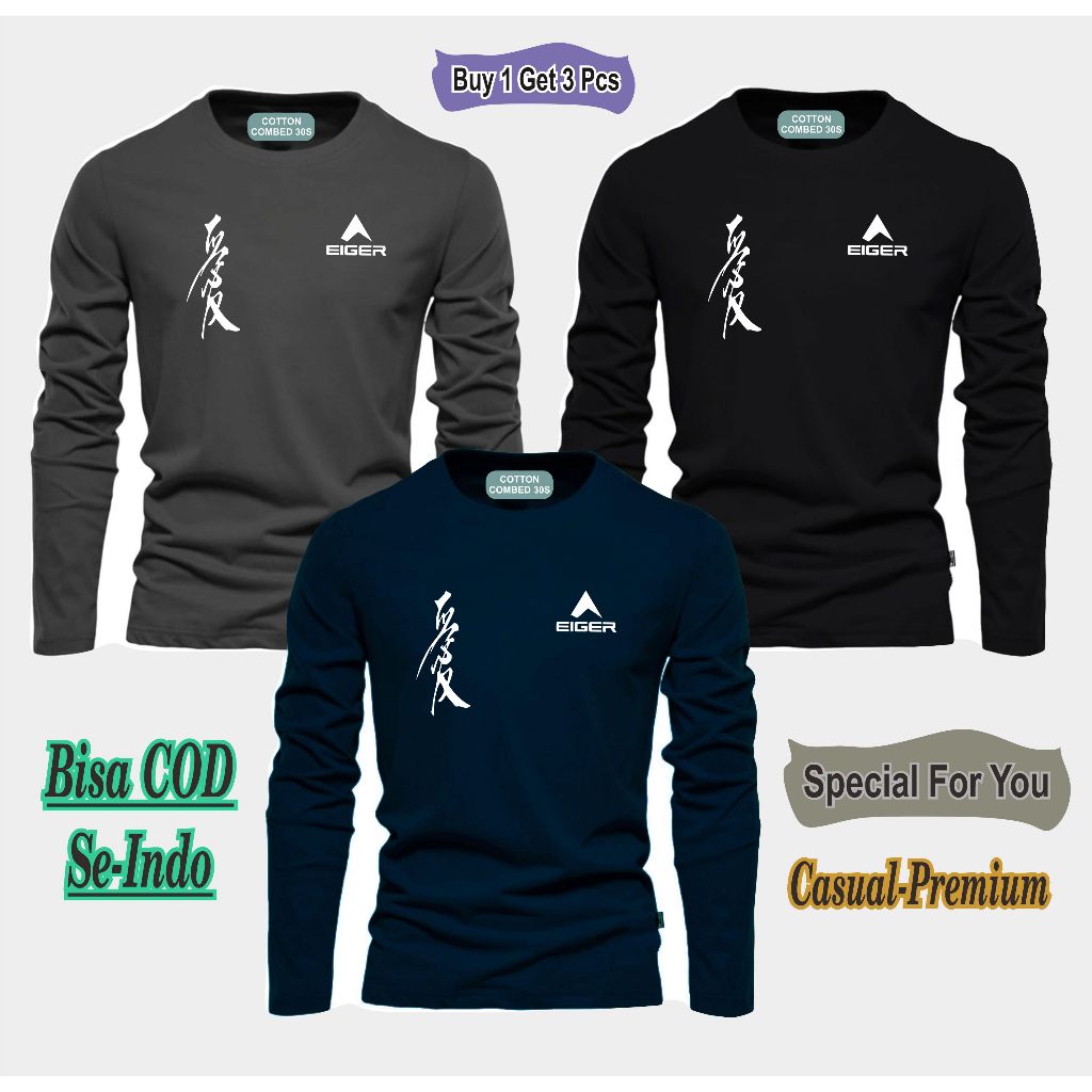 KATUN Store_nfzal Distro เสื้อ Combed Cotton 24s/30s แขนยาวผู้ชาย Retro Athletic Print สกรีนการพิมพ์