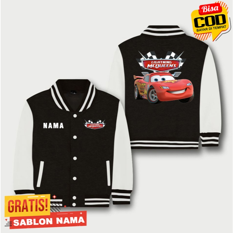 เสื้อแจ็คเก็ตเบสบอลเด็ก Varsity LIGHTNING MCQUEEN CARS / Custom LLIGHTNING MCQUEEN CARS Jacket สีดํา